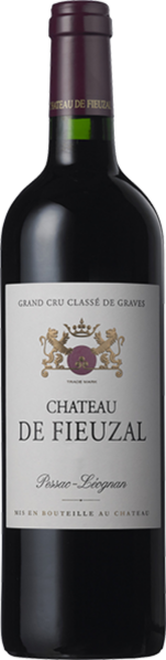 Dunkle Weinflasche mit elegantem Etikett und goldenen Wappenmotiven.