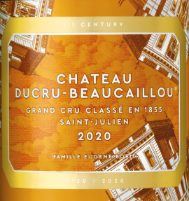 Goldenes Etikett mit architektonischen Zeichnungen und stilvoller Schrift.