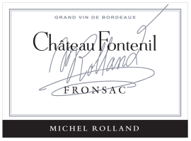 Elegantes Weinetikett in Weiß und Schwarz mit dekorativer Unterschrift.