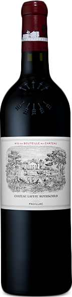 Dunkelrote Weinflasche mit detailliertem schwarz-weißen Schloss- und Natur-Label.