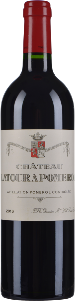 Dunkelrote Weinflasche mit rotem Verschluss und elegantem Etikett.