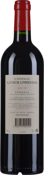 Dunkle Weinflasche mit rotem Hals und beigem Etikett.