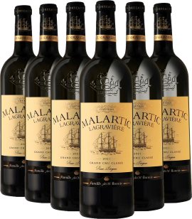 Sechs Weinflaschen mit goldenen Etiketten und maritime Schiffsmotiv.