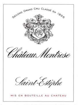 Weinetikett mit elegantem Wappen und kalligraphischer Schrift.