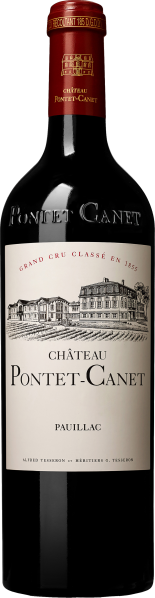 Rotweinflasche mit rotem Hals und eleganter, klassischer Etikettgestaltung.