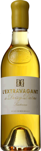 Goldene Weinflasche mit geprägtem Glas und gelblich-grünem Wachssiegel.