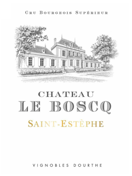 Illustration eines eleganten Châteaus mit Bäumen, klassischer Schrift darunter.