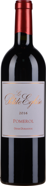 Dunkle Weinflasche mit rotem Etikett und glänzendem, roten Kapselverschluss.