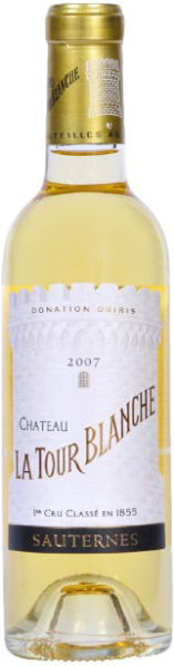 Klarer, goldener Weißwein mit elegantem Etikett und edler Flasche.