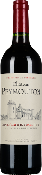 Weinflasche mit elegantem Etikett, burgunderroter Kapsel und Schlossillustration.