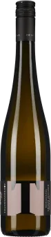 Braune Weinflasche mit schwarzem Schraubverschluss, schlichtem, modernem Etikett in dunklen Farbtönen.