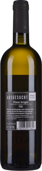 Dunkelgrüne Weinflasche mit schwarzem Verschluss und rückseitigem Etikett.