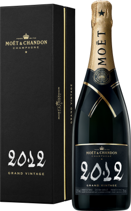 Schwarze und goldene Champagnerflasche mit passender Geschenkbox.