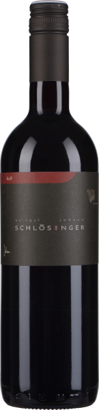 Dunkelrote Weinflasche mit elegantem, minimalistischen Etikett.