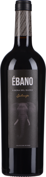 Dunkle Weinflasche mit elegantem Etikett; Elefant als Motiv in Grau.