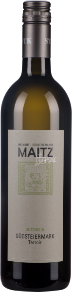 Grüne Weinflasche mit mattem Etikett und silbernem Drehverschluss.