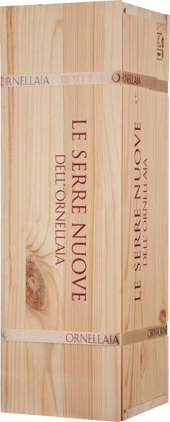Holzkiste mit rotem Aufdruck und sichtbar gemasertem Holzplatten.