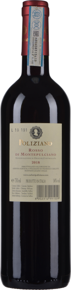 Dunkle Weinflasche mit elegantem Etikett und rotem Halsband.