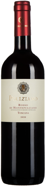 Dunkelrote Weinflasche mit elegantem Etikett und rotem Verschluss.