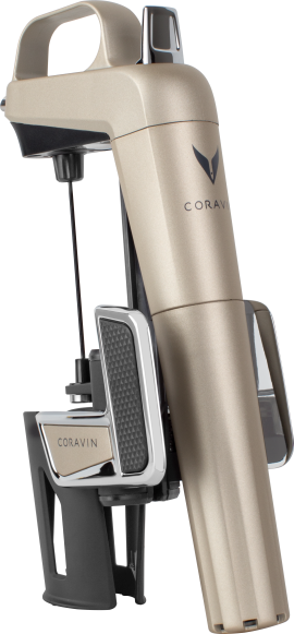 Elegantes, metallisches Weinverschlusssystem mit modernem Design und schwarzen Akzenten.