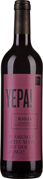 Weinflasche mit pinkem Etikett, schwarzem Text und glänzendem Verschluss.