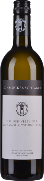 Grüne Flasche mit schlichtem, weißem Etikett und schwarzer Schrift.