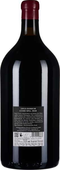 Große Weinflasche mit rotem Siegel; dunkelrot glänzender Inhalt, elegantes Etikett.