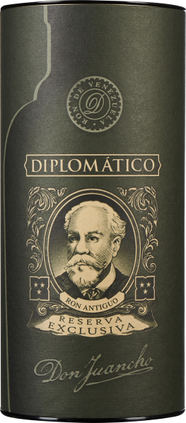 Dunkle, elegante Flasche mit klassischem Etikett und gezeichnetem Porträt.