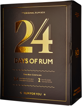 Schwarze Box mit goldener Schrift und stilvollem Design für Rum-Set.
