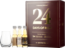 Elegantes Set mit 24 Rum-Miniaturen, edlem Glas und hochwertiger Geschenkbox.