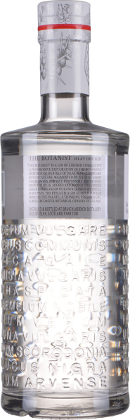 Klare Flasche mit erhabenem Schriftzug und versiegeltem Verschluss.