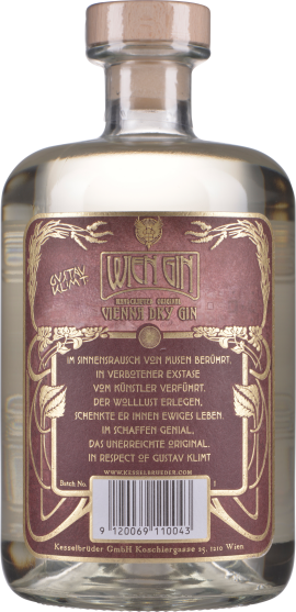 Eine transparente Flasche mit goldenem Etikett und Korkverschluss.