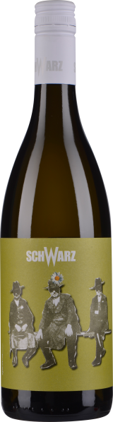 Grün-gelbes Etikett mit surrealen schwarzen Figuren, weiße Kapsel oben.