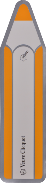 Weinflasche im hellen, orangefarbenen Design in Bleistiftform.