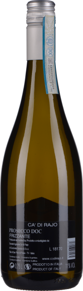 Klare Glasflasche mit silbernem Schraubverschluss und Etikett in schwarz-weißer Schrift.