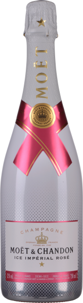 Weiße Champagnerflasche mit goldenen Details und rosa Akzenten.