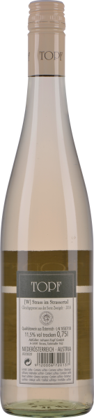 Klarglasflasche mit hellem Weißwein und schlichtem Etikett.