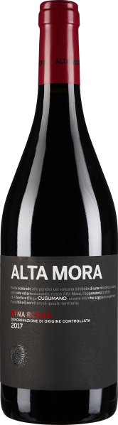 Dunkle Weinflasche mit rotem Hals und schwarzem Etikett.