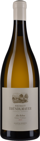 Grün-goldene Weinflasche mit cremefarbenem Etikett und eleganter Erscheinung.