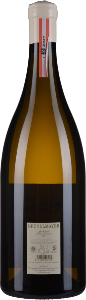 Große grüne Weinflasche mit cremefarbenem Verschluss und rotem Siegel.