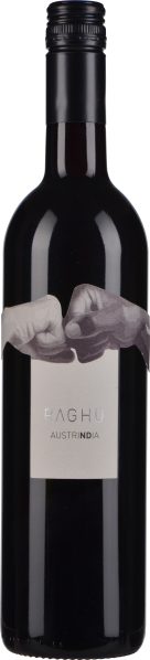 Dunkelrote Weinflasche mit schwarzem Schraubverschluss und schlichtem, elegantem Etikett.