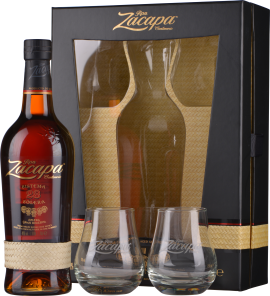 Ron Zacapa 23 in eleganter Geschenkbox mit zwei passenden Gläsern.