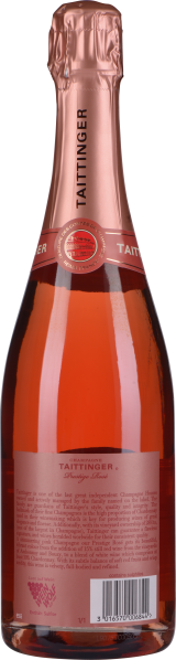 Rosé-Champagnerflasche mit metallischem Pink und goldenen Akzenten.