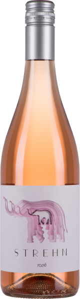 Roséweinflasche mit modernem Etikett, silbernem Schraubverschluss und zartem rosa Farbton.