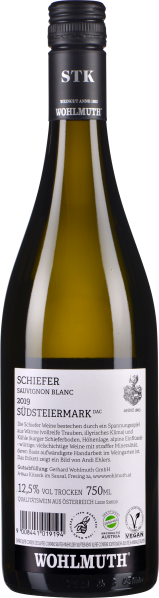 Grünliche Glasflasche mit schwarzem Schraubverschluss und Etikett in weißen und schwarzen Details.