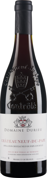 Dunkelrote Weinflasche mit schwarzem Siegel und elegantem Etikett.