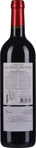 Rotweinflasche mit rotem Verschluss und detailliertem Informationsetikett.