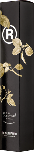 Schwarze Verpackung mit goldenen Blättern und schlichtem, edlem Design.