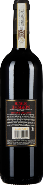 Dunkle Weinflasche mit elegantem Etikett und goldener Siegelbanderole oben.