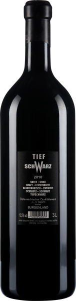 Schwarze Weinflasche mit Etikett, elegante Form, glänzende Oberfläche.